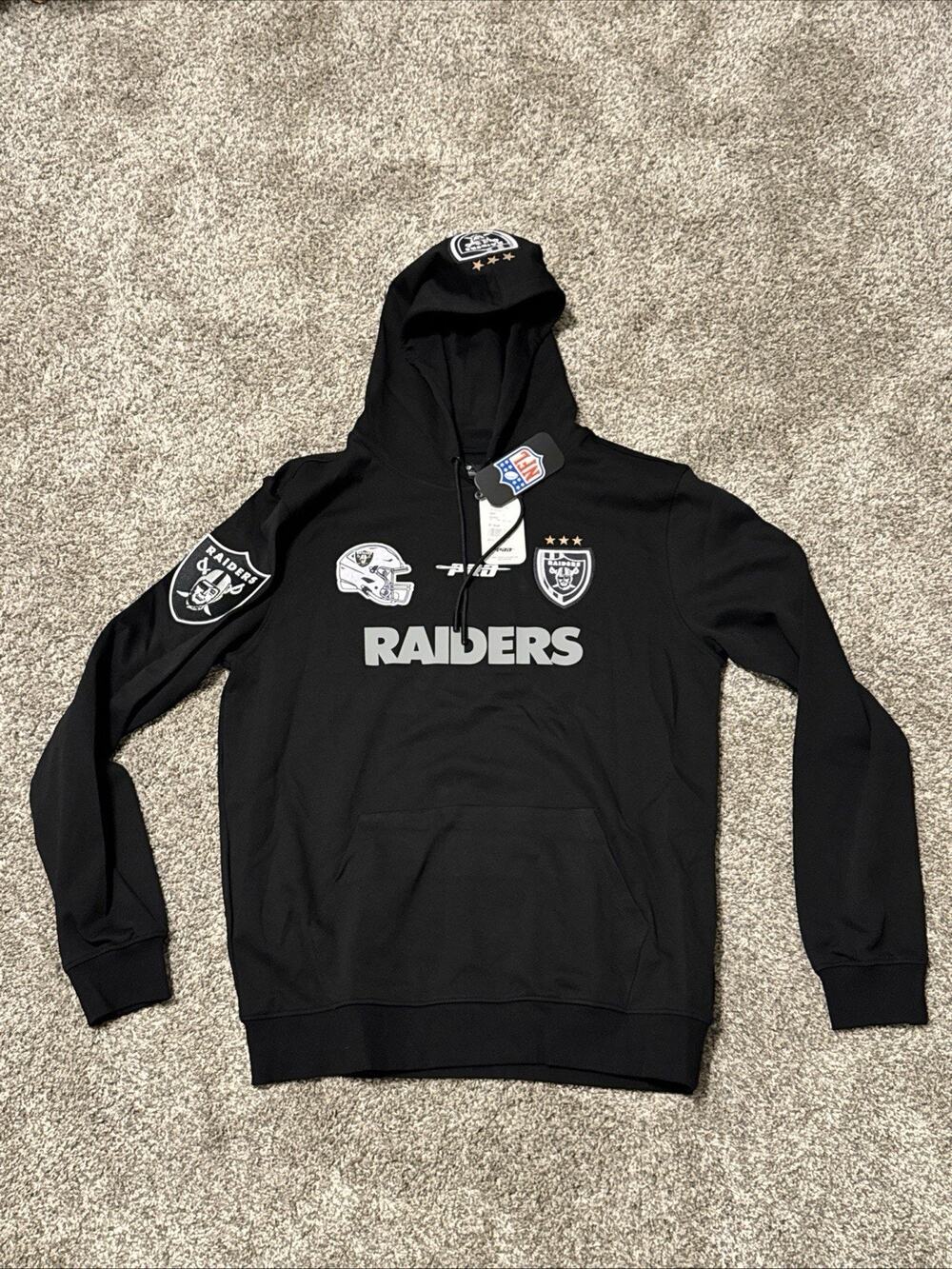 Las Vegas Raiders Pro Standard Hoodie W/ Patches Stitched Mens Sz L Rare New
